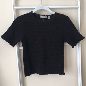 NWT asos Smocked Black Lettuce-edge Top